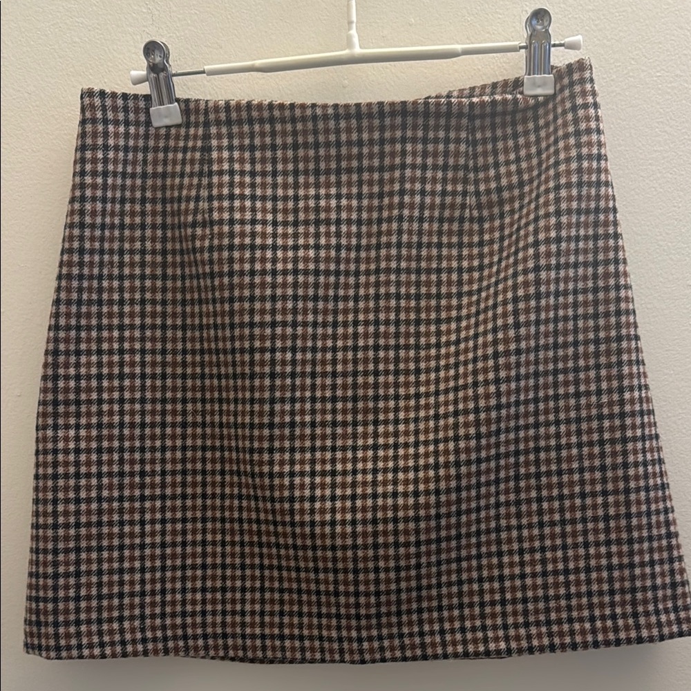 ASTR brown tan plaid mini skirt wool blend small